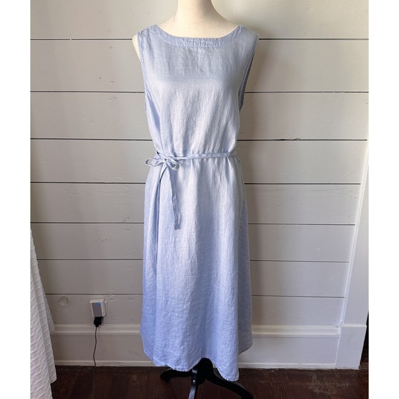CP Shades Dresses & Skirts - CP Shades Aria Linen Sleeveless Midi Dress L Blue Resort Lagenlook Coastal